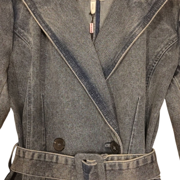 Anthropologie Avec Les Filles Denim Trench Coat Belted Double Breasted. Size M - Picture 3 of 12